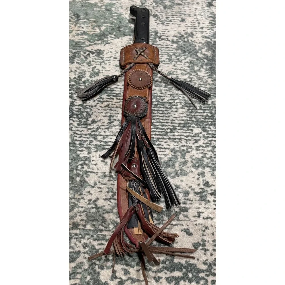 Vintage Montero Honduras Machete w/ Leather Sheath & Decorative Tassels
